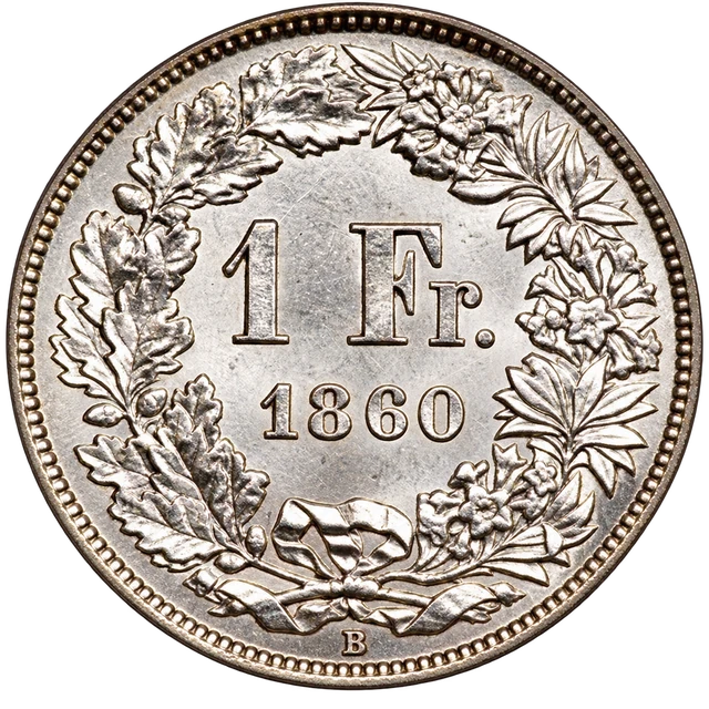 Illustration : 1 franc suisse 1860 à 800 ‰