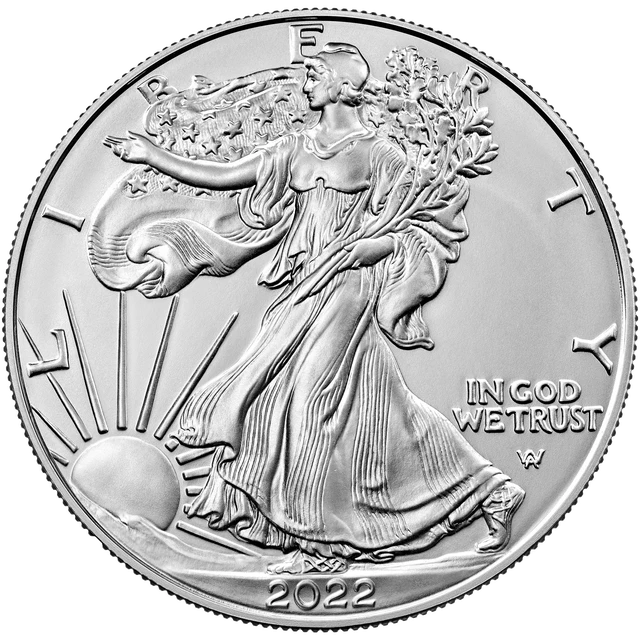 Avers de l’American Silver Eagle : Walking Liberty, 2022.